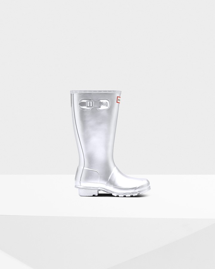Botas De Lluvia Hunter Big Kids (5-11 Años) Metalizadas Plateadas
