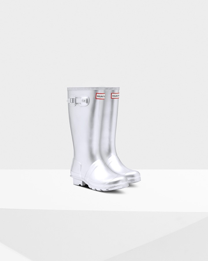 Botas De Lluvia Hunter Big Kids (5-11 Años) Metalizadas Plateadas