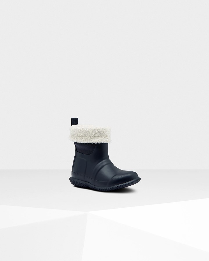 Hunter Botas De Piel De Oveja Vegana Con Parte Superior Enrollable Para Niños Pequeños (18 Meses-6 Años) Hunter Azul Marino