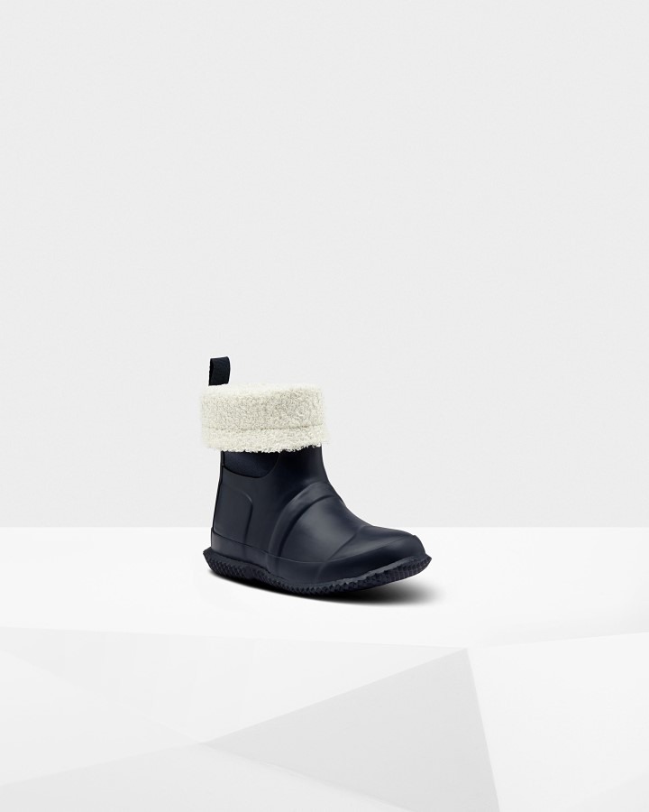 Botas Hunter De Piel De Oveja Vegana Con Parte Superior Enrollable Y Aislante Para Niños Grandes (5-10 Años) Hunter Azul Marino
