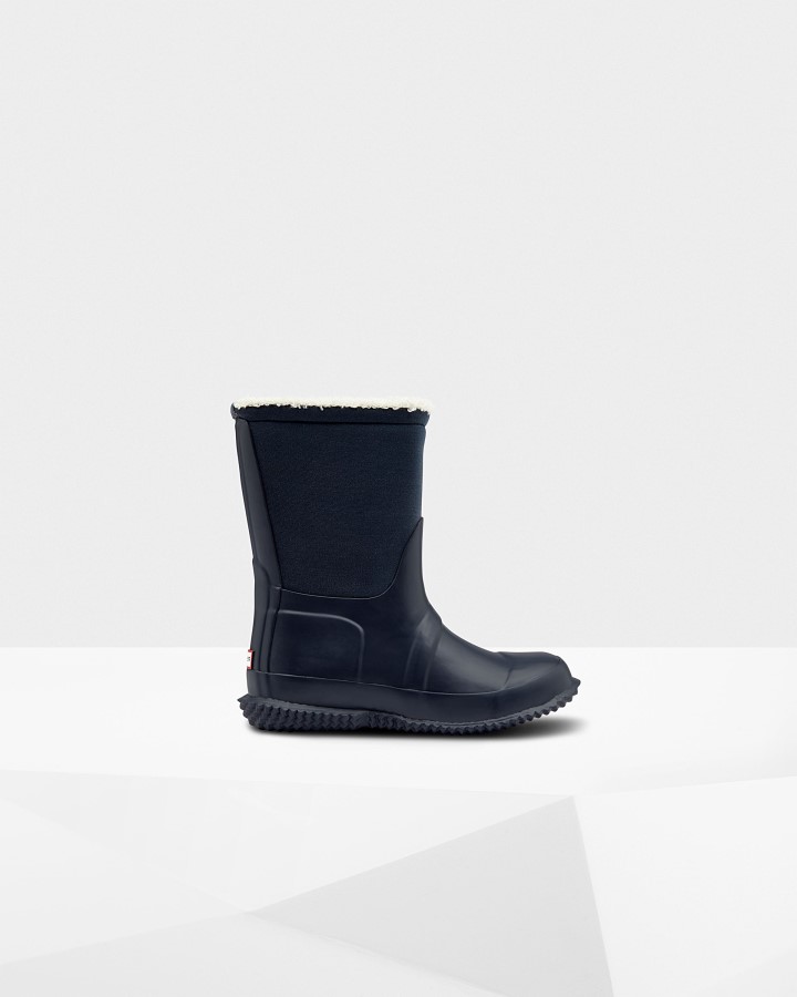 Botas Hunter De Piel De Oveja Vegana Con Parte Superior Enrollable Y Aislante Para Niños Grandes (5-10 Años) Hunter Azul Marino
