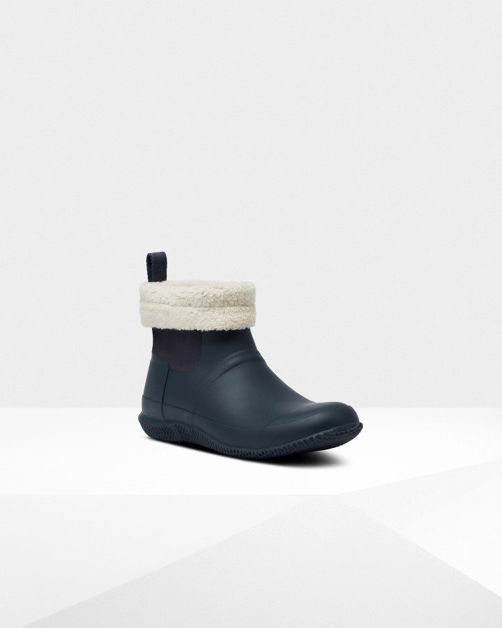 Hunter Botas De Piel De Oveja Vegana Con Parte Superior Enrollada Aislada Para Hombre Hunter Navy