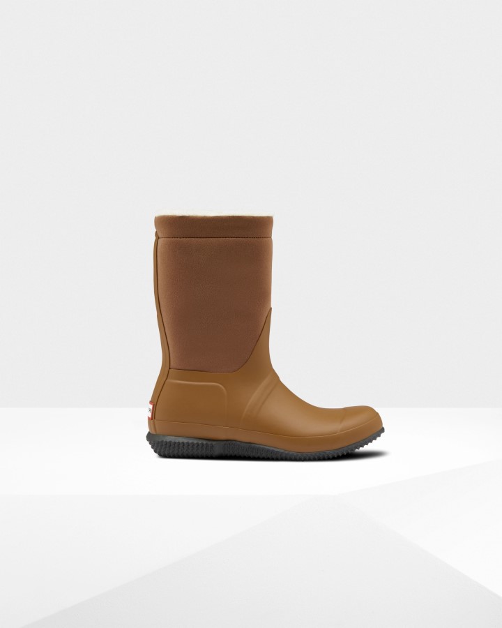 Hunter Botas De Piel De Oveja Vegana Con Parte Superior Enrollada Aislada Para Mujer, Marrón Grueso