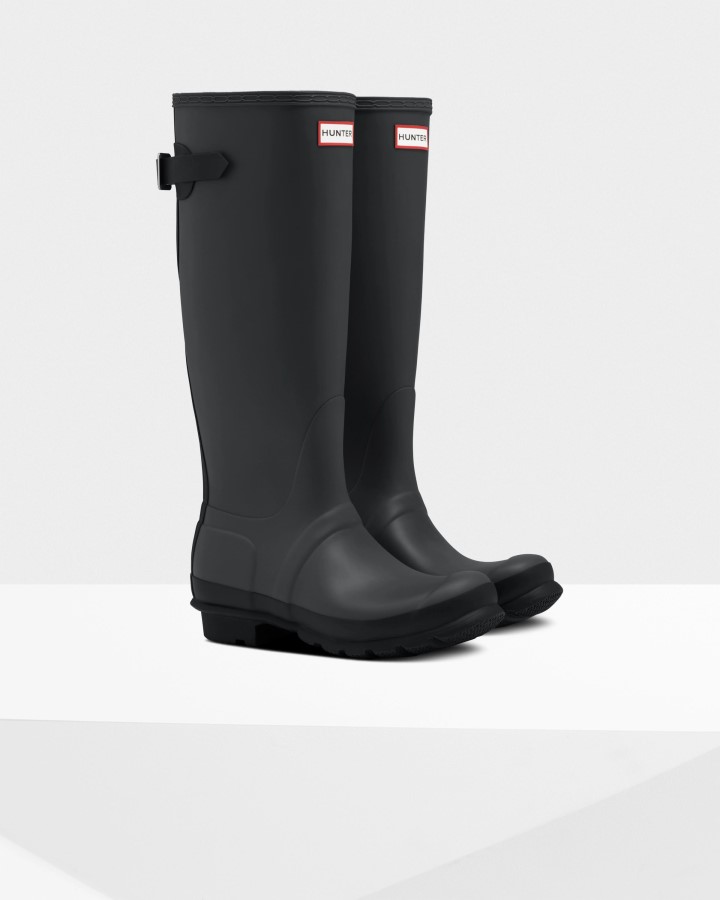 Botas De Agua Hunter Mujer Tall Back Ajustables Luna Gris-negro
