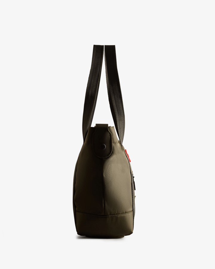 Bolso Tote Mediano Hunter De Nailon Con Clip En La Parte Superior Verde Oliva Oscuro