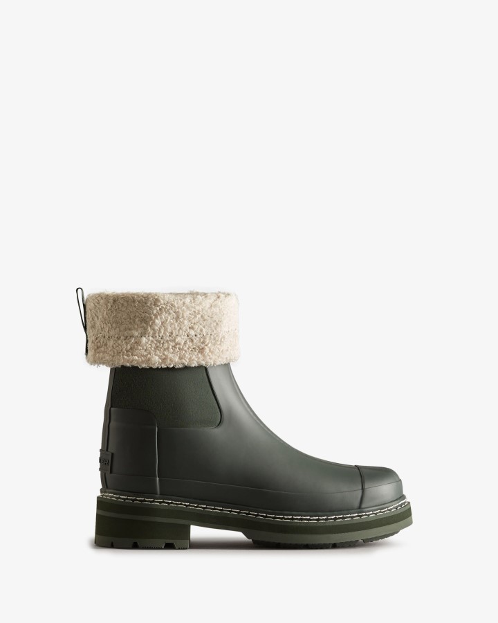 Hunter Botas De Piel De Oveja Vegana Con Puntada Refinada Para Mujer, Verde Musgo ártico
