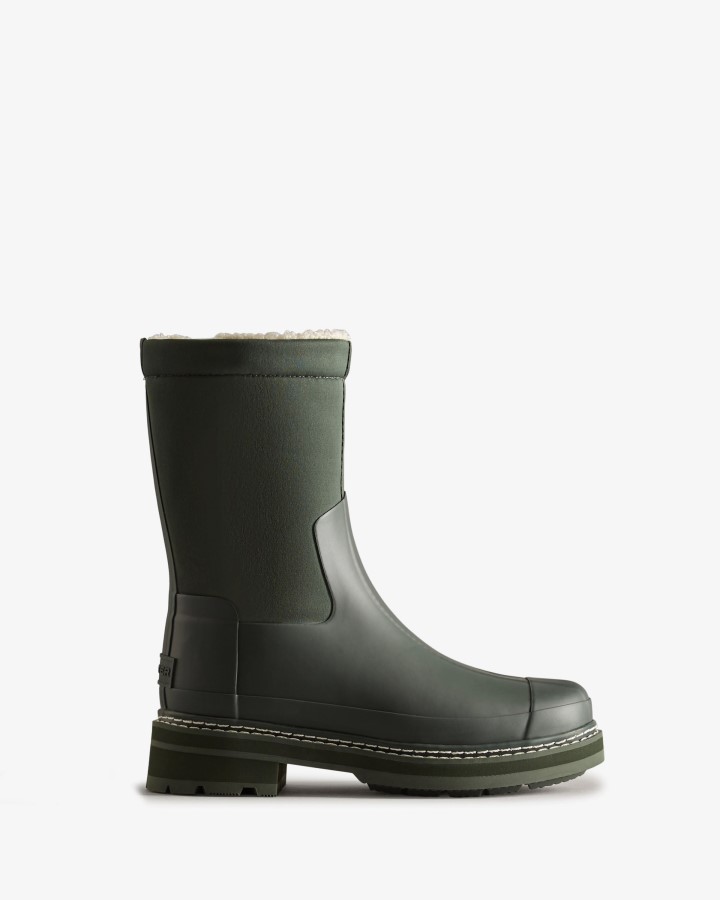 Hunter Botas De Piel De Oveja Vegana Con Puntada Refinada Para Mujer, Verde Musgo ártico