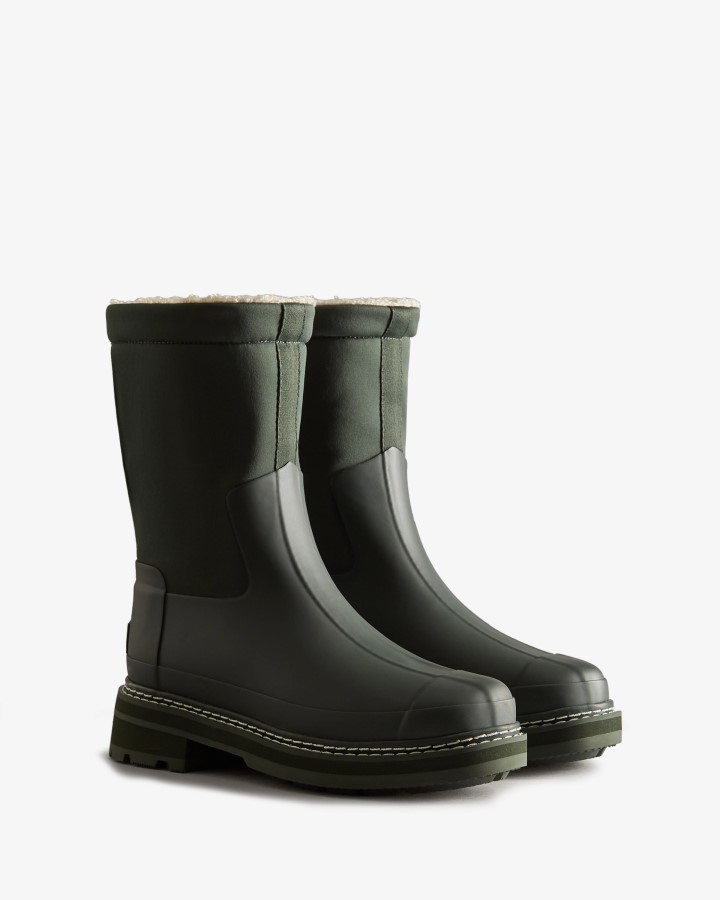 Hunter Botas De Piel De Oveja Vegana Con Puntada Refinada Para Mujer, Verde Musgo ártico