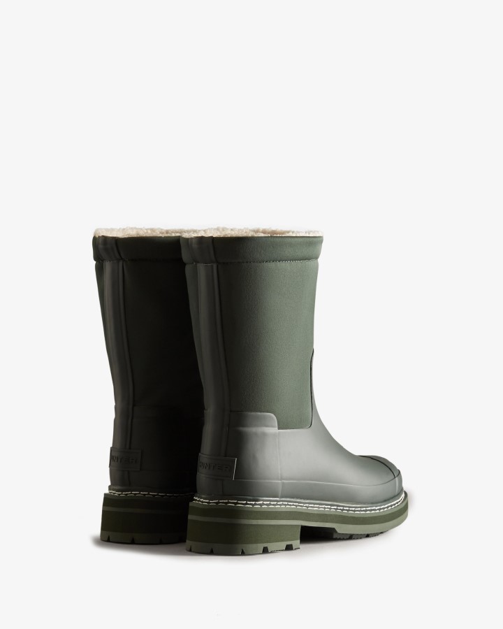 Hunter Botas De Piel De Oveja Vegana Con Puntada Refinada Para Mujer, Verde Musgo ártico