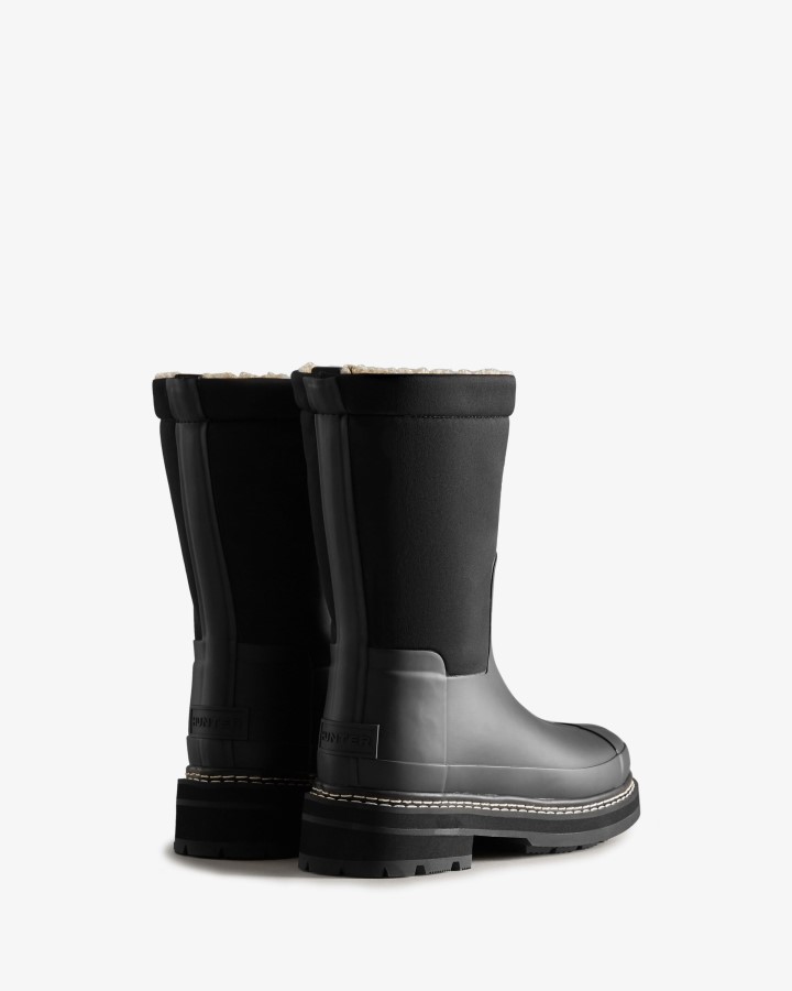 Hunter Botas De Piel De Oveja Vegana Con Puntada Refinada Para Mujer, Color Negro
