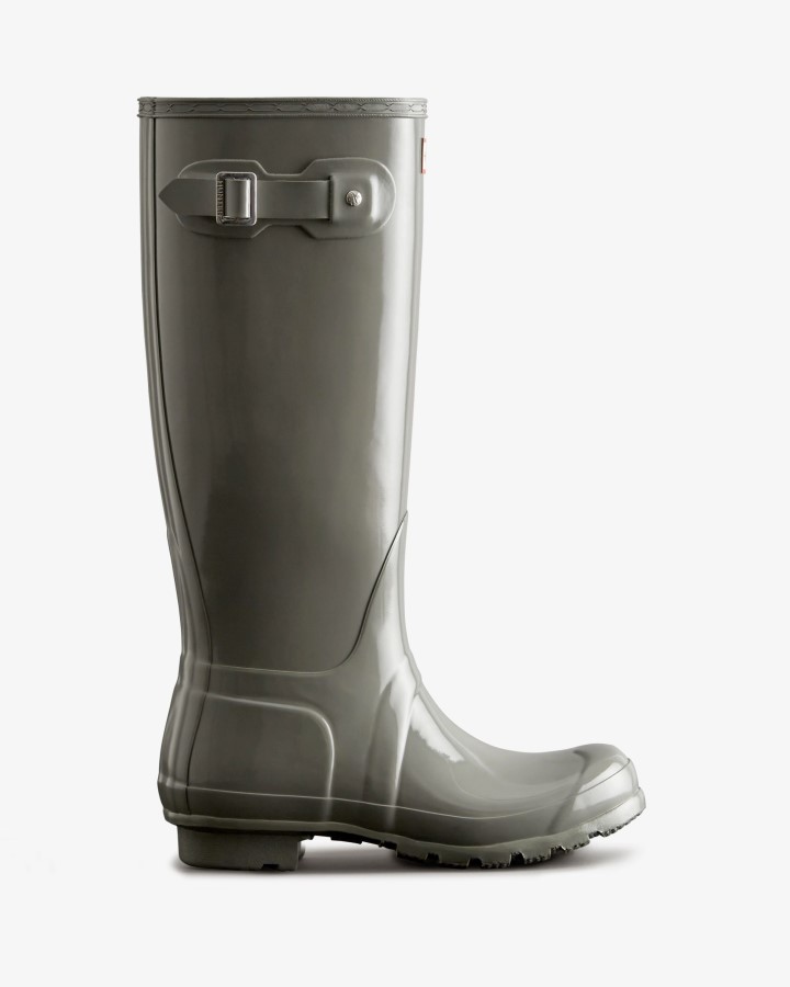 Botas De Lluvia Hunter Mujer Tall Gloss Original Gris Docker