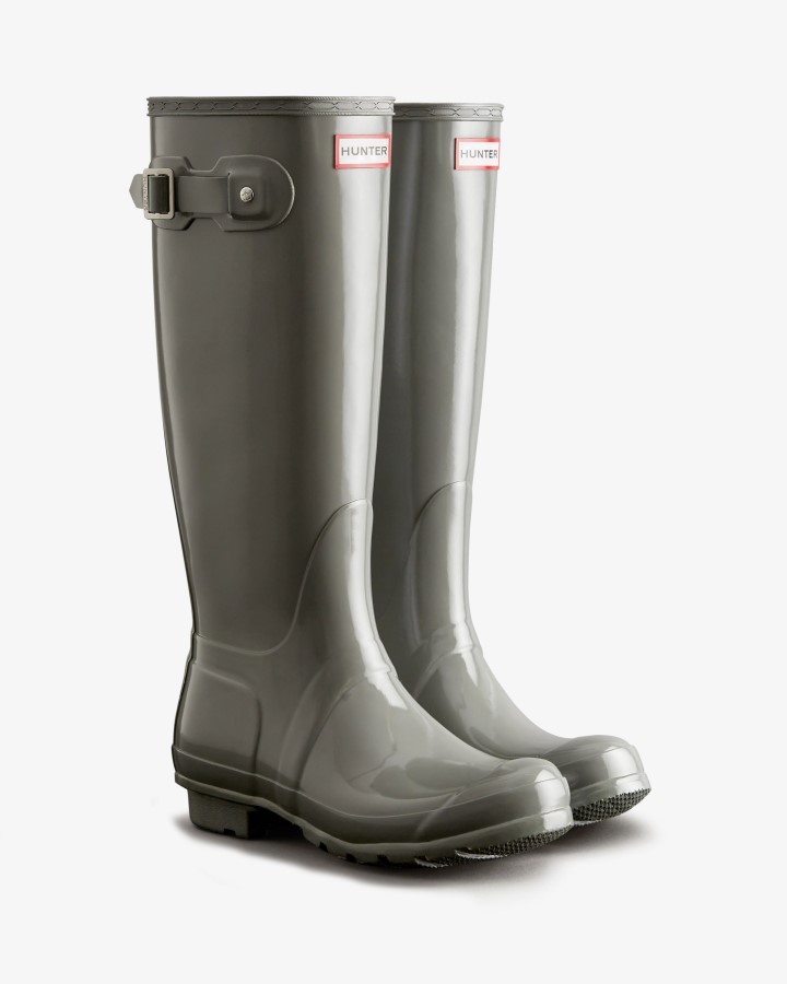 Botas De Lluvia Hunter Mujer Tall Gloss Original Gris Docker