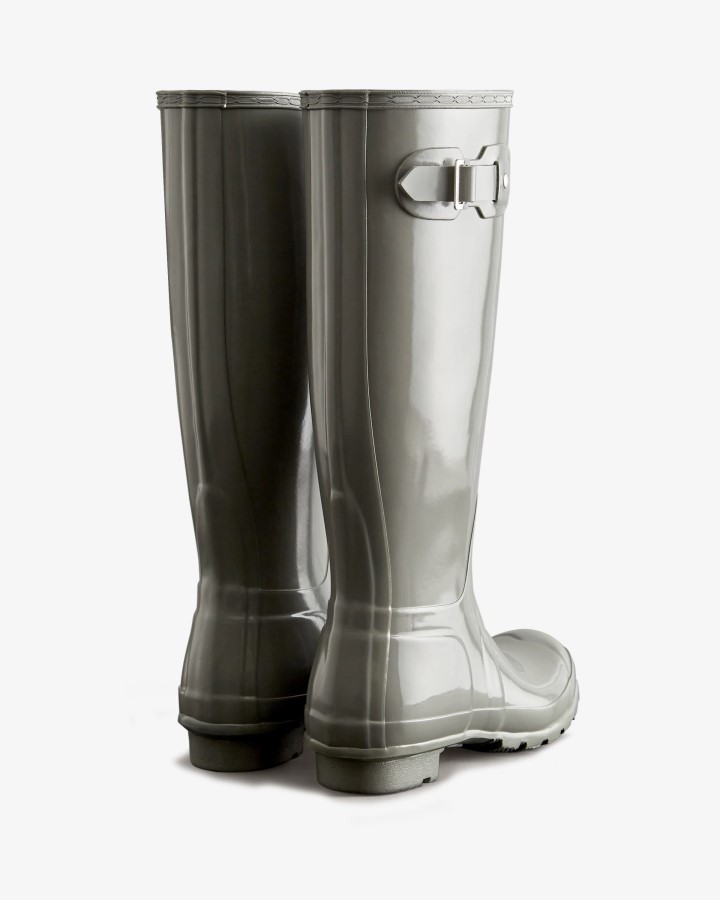 Botas De Lluvia Hunter Mujer Tall Gloss Original Gris Docker