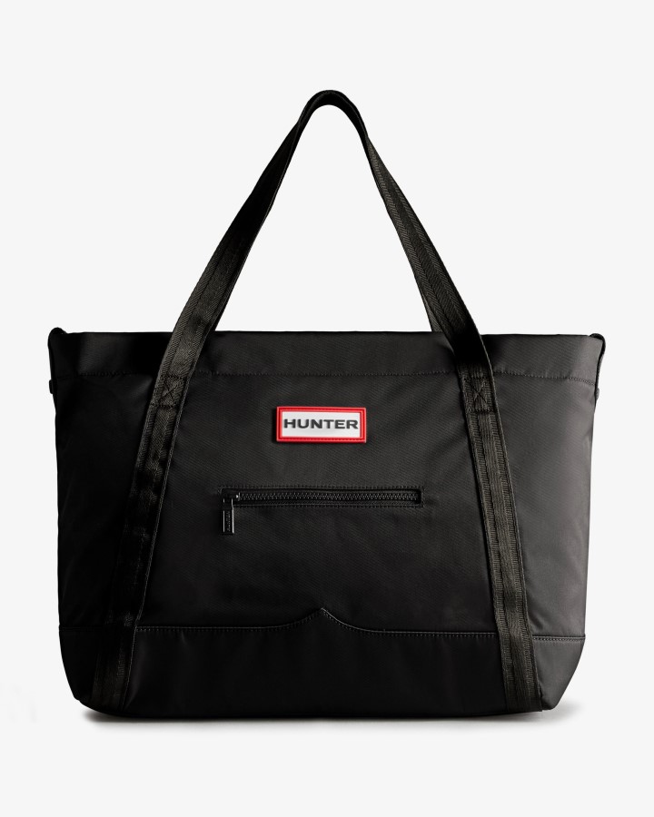 Bolso Tote Grande De Nylon Con Clip En La Parte Superior De Hunter, Negro