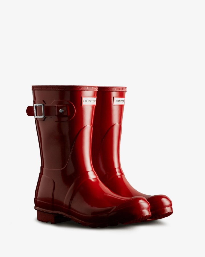 Botas De Agua Hunter Mujer Original Short Gloss Rojo Militar