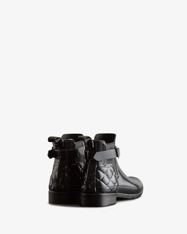 Hunter Botas Chelsea Finas Para Mujer De Ajuste Delgado Acolchado Brillante Negro