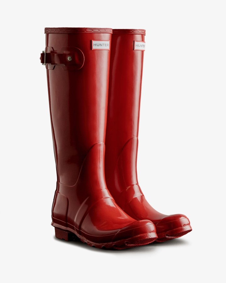 Botas De Lluvia Hunter Mujer Tall Gloss Original Rojo Militar