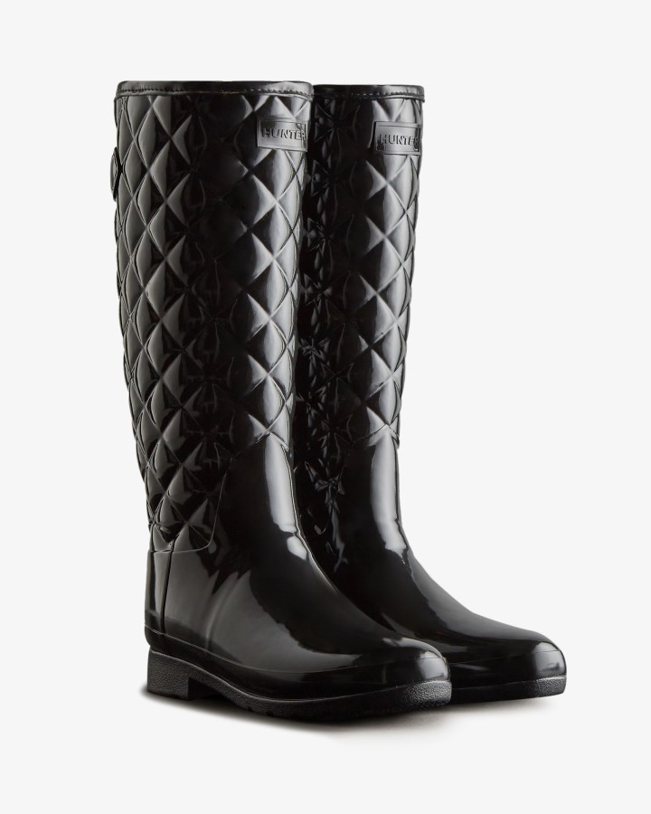 Hunter - Botas De Lluvia Altas, Acolchadas, Ajustables Y Ajustadas, Para Mujer, Color Negro
