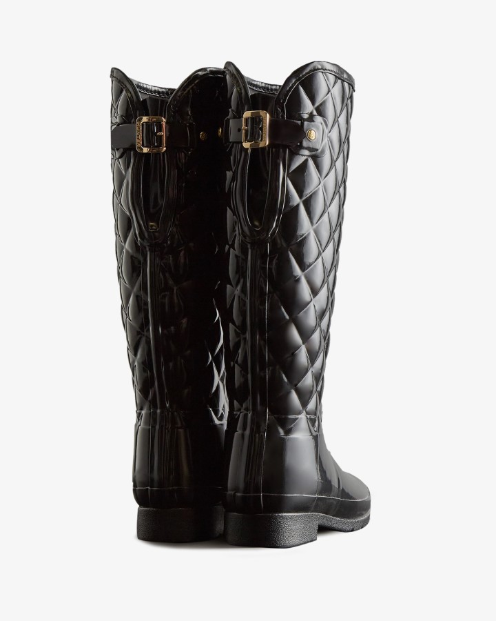 Hunter - Botas De Lluvia Altas, Acolchadas, Ajustables Y Ajustadas, Para Mujer, Color Negro