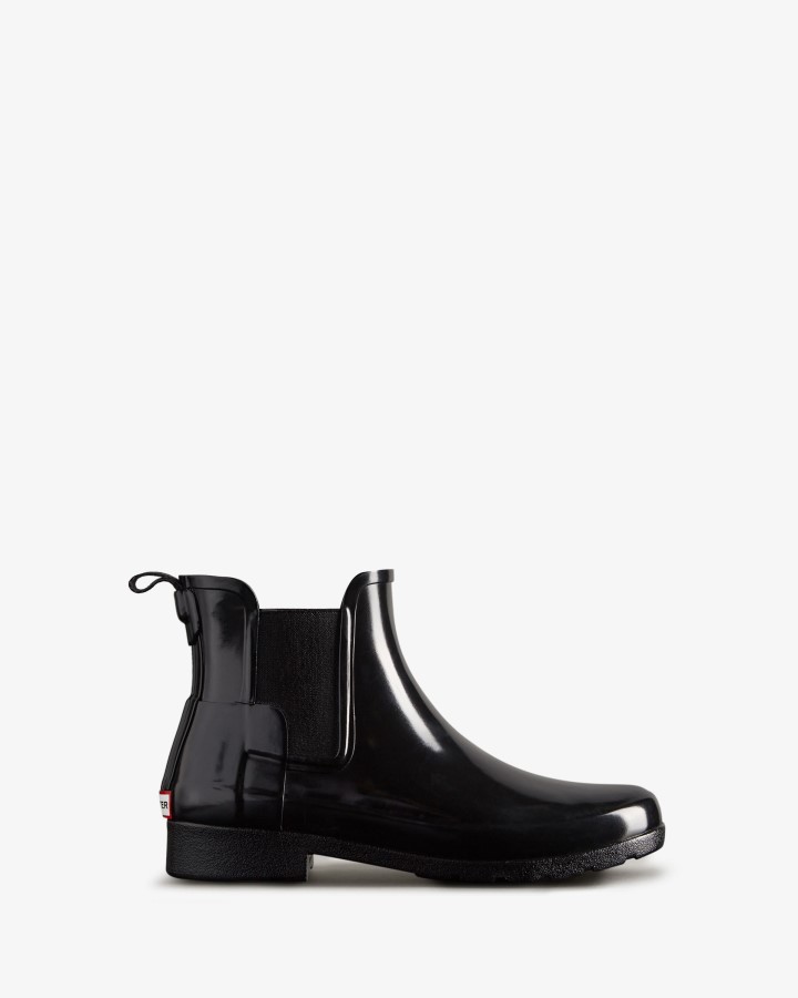 Hunter Botas Chelsea De Corte Slim Con Brillo Refinado Para Mujer, Color Negro