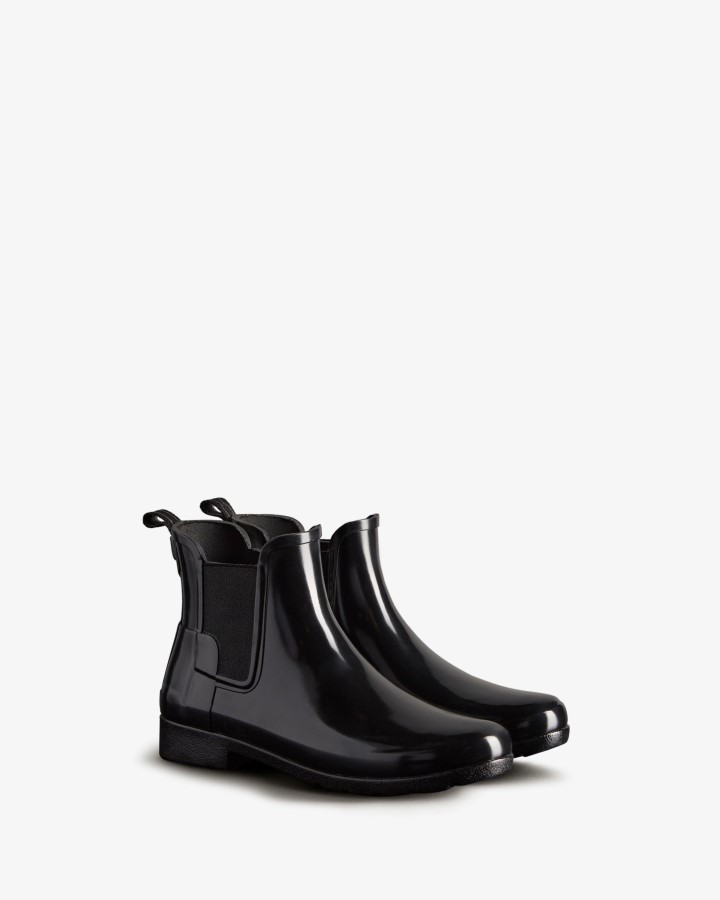 Hunter Botas Chelsea De Corte Slim Con Brillo Refinado Para Mujer, Color Negro