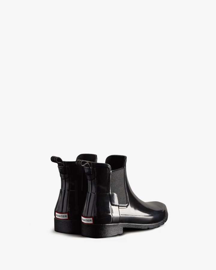 Hunter Botas Chelsea De Corte Slim Con Brillo Refinado Para Mujer, Color Negro