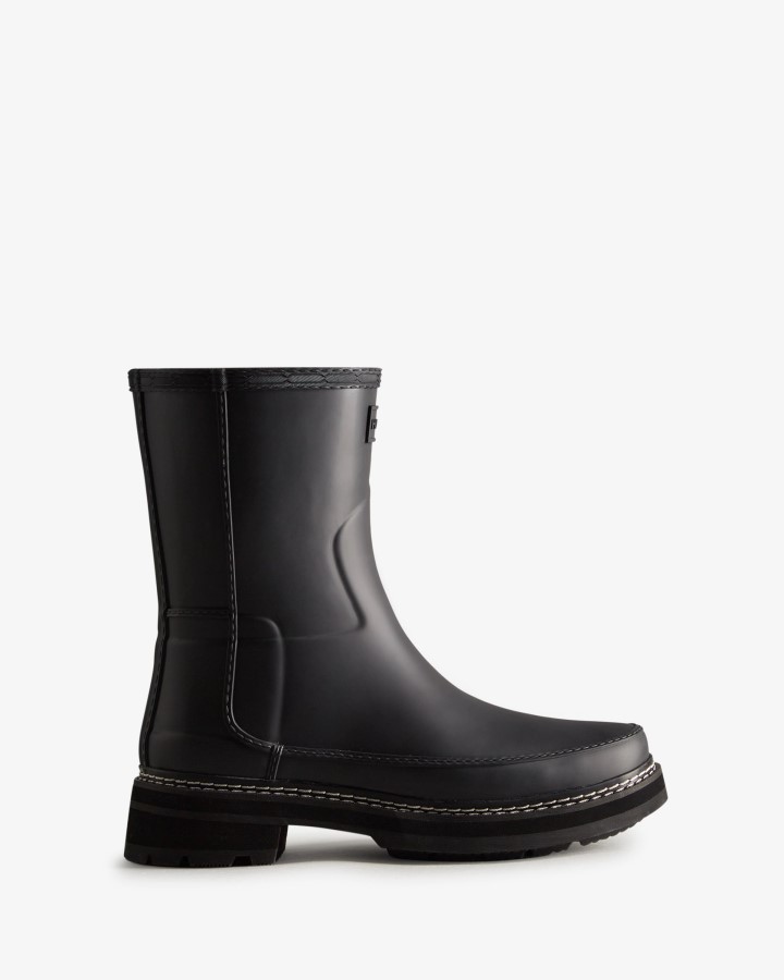 Hunter Botas De Agua Cortas Para Mujer Con Detalles De Puntadas Refinadas Negras