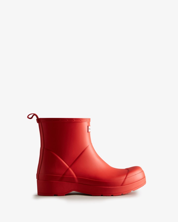 Hunter Men's Play Botas De Lluvia Cortas Con Logo Rojo