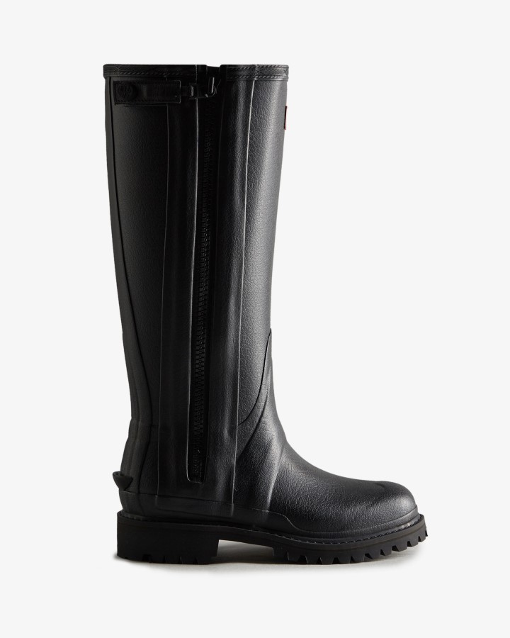 Botas De Lluvia Altas Con Cremallera De Caucho Balmoral Commando De Hunter Para Mujer, Color Negro