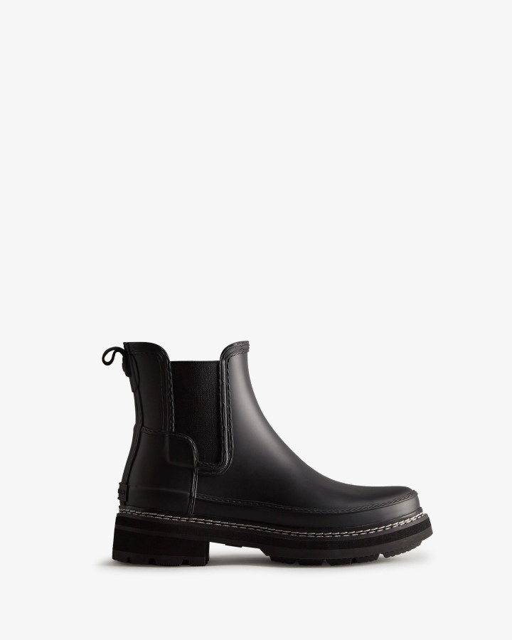 Hunter Botines Chelsea Con Detalles De Puntadas Refinadas Para Mujer En Negro
