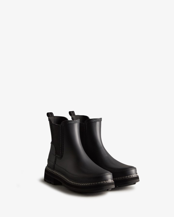 Hunter Botines Chelsea Con Detalles De Puntadas Refinadas Para Mujer En Negro