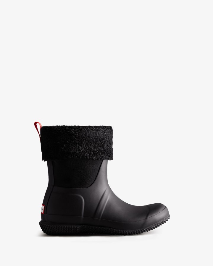Hunter Botas De Piel De Oveja Vegana Con Parte Superior Enrollable Y Aislamiento Para Mujer, Color Negro