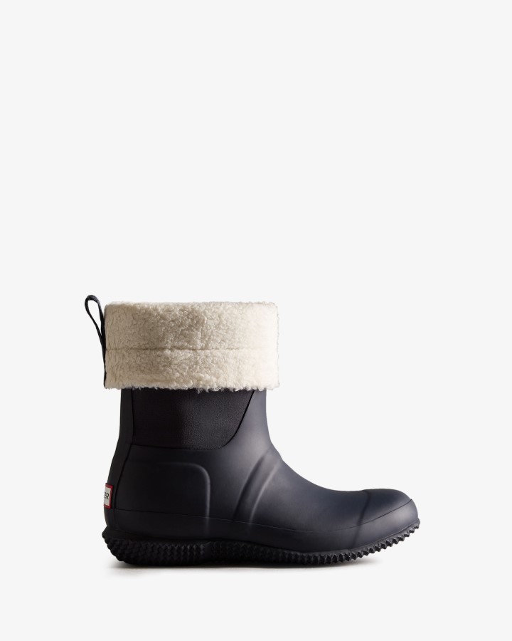 Hunter Botas De Piel De Oveja Vegana Con Parte Superior Enrollada Aislada Para Mujer Hunter Navy