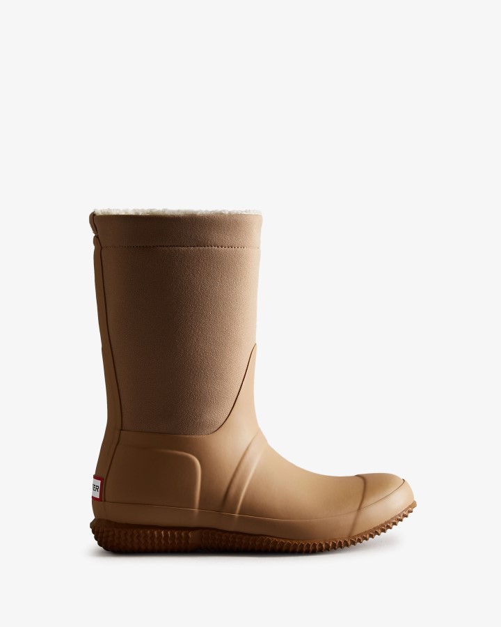 Hunter Botas De Piel De Oveja Vegana Con Parte Superior Enrollada Aislada Para Mujer, Marrón Rojizo