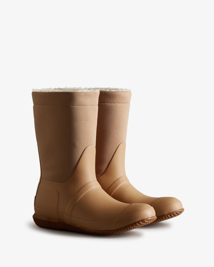 Hunter Botas De Piel De Oveja Vegana Con Parte Superior Enrollada Aislada Para Mujer, Marrón Rojizo