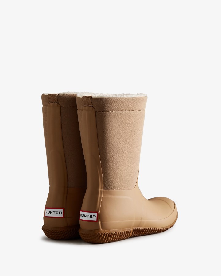 Hunter Botas De Piel De Oveja Vegana Con Parte Superior Enrollada Aislada Para Mujer, Marrón Rojizo
