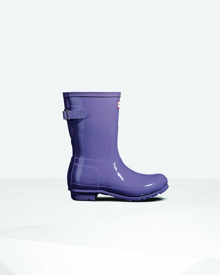 Botas De Lluvia Brillantes Ajustables Traseras Cortas Para Mujer Hunter Parte Superior Morada