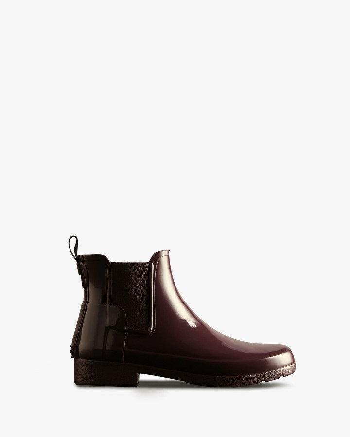 Botas Chelsea De Corte Slim Con Brillo Refinado Para Mujer Hunter Cereza Brandy