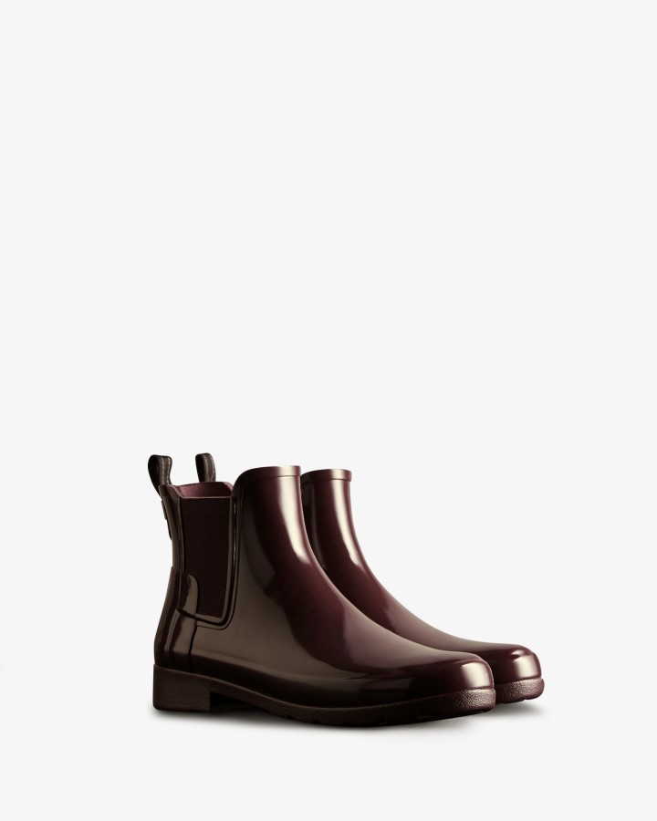 Botas Chelsea De Corte Slim Con Brillo Refinado Para Mujer Hunter Cereza Brandy