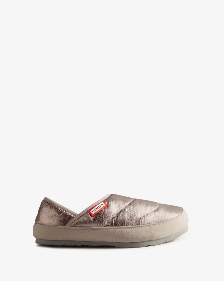 Chanclas De Mujer Hunter Metalizadas Acolchadas Plateadas