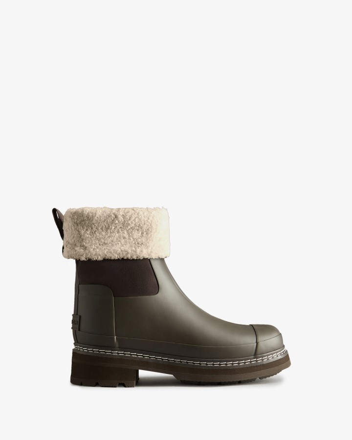 Hunter Botas De Piel De Oveja Vegana Con Puntada Refinada Para Mujer Chocolate Amargo