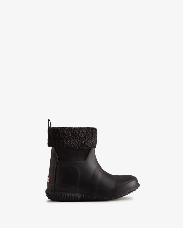 Hunter Botas De Piel De Oveja Vegana Con Parte Superior Enrollable Para Niños Pequeños (18 Meses-6 Años), Color Negro