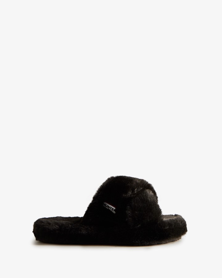 Chanclas Cruzadas Con Plataforma Plana Y Piel Sintética Para Mujer Hunter Negras