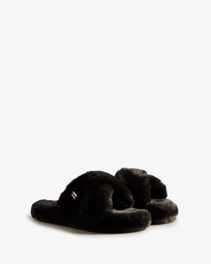 Chanclas Cruzadas Con Plataforma Plana Y Piel Sintética Para Mujer Hunter Negras