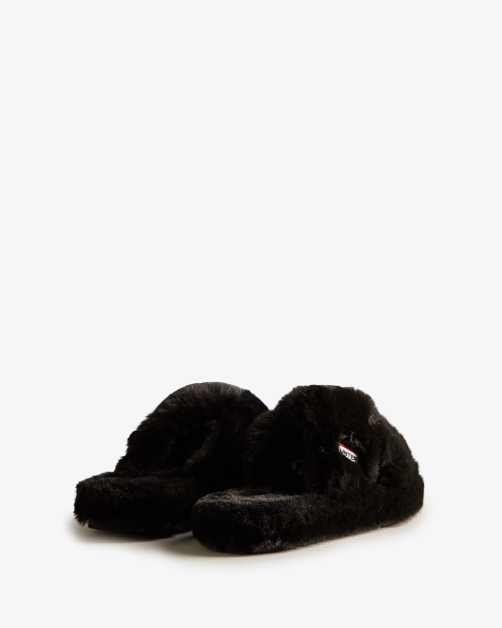 Chanclas Cruzadas Con Plataforma Plana Y Piel Sintética Para Mujer Hunter Negras
