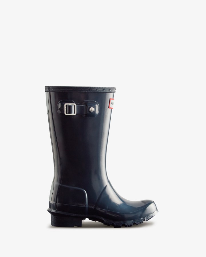 Botas De Agua Con Brillo Para Niños Grandes (5-11 Años) De Hunter Original Azul Marino