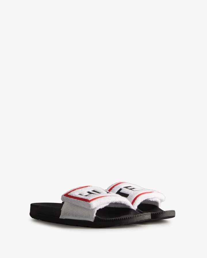 Chanclas Ajustables Con Logo De Toalla De Rizo Para Mujer Hunter Blanco-negro