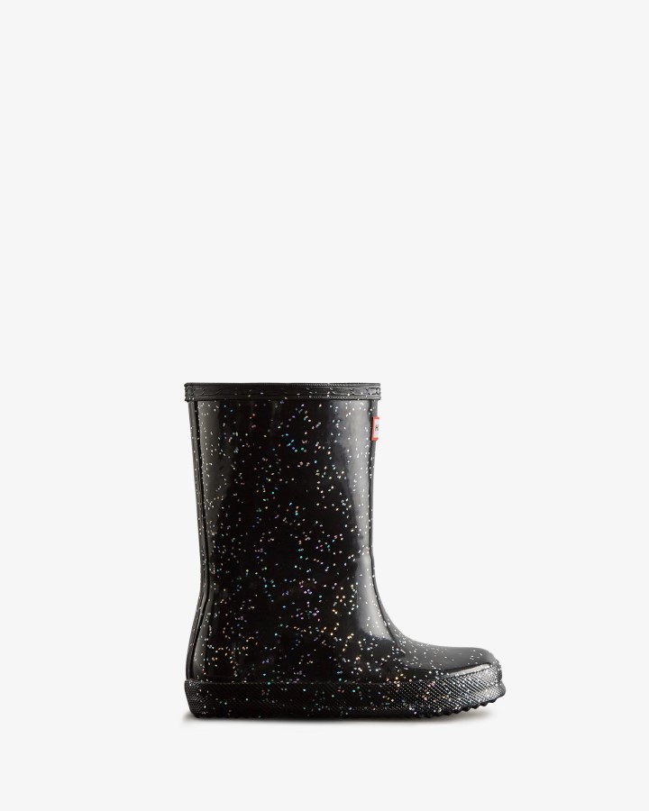 Botas De Lluvia Hunter Kids First (18 Meses-8 Años) Con Purpurina Gigante Negro