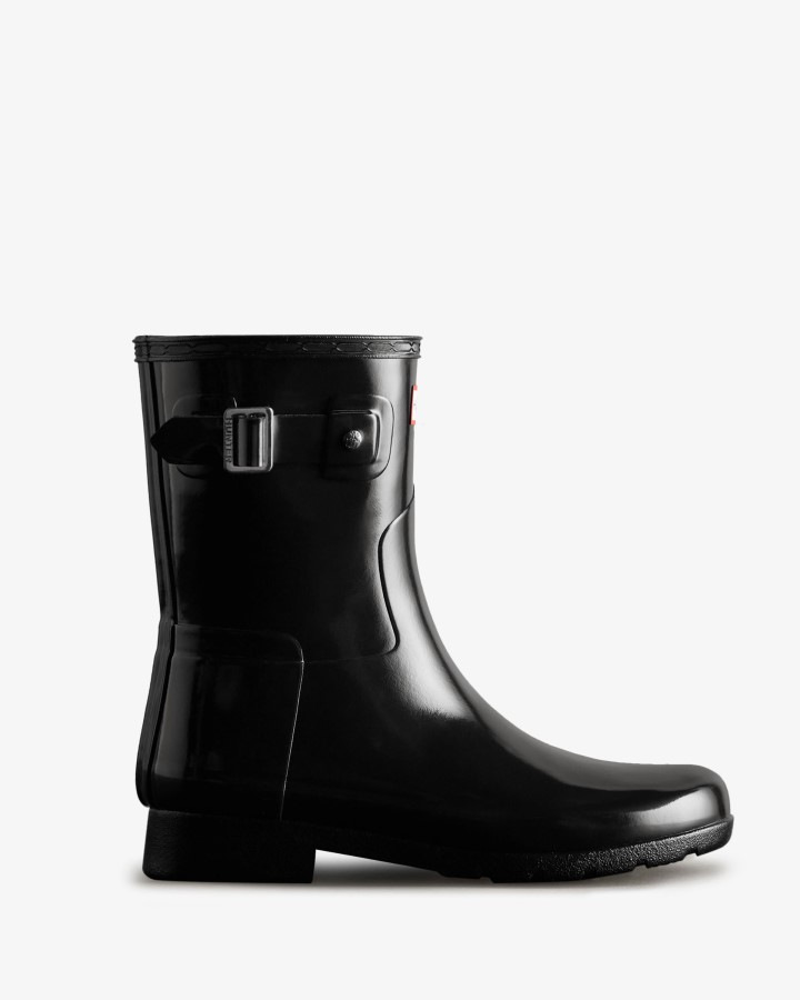 Botas De Lluvia Cortas Brillantes De Corte Ajustado Refinado Para Mujer Hunter Negras