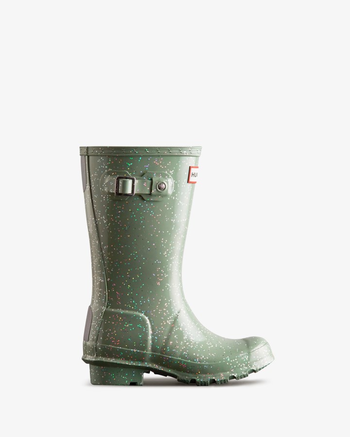 Botas De Agua Hunter Big Kids (5-11 Años) Con Purpurina Gigante Verde Dulce Vendaval